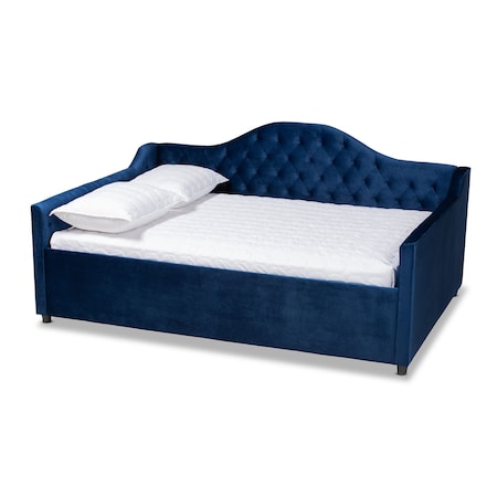 Baxton Studio Perry Blue Velvet Upholstered and Button Tufted Full Size Daybed 156-9453